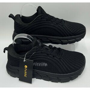 Fitville Marca Women’s Shoes Sneakers Size 11W Wide Fit Black Orthopedic Lace Up